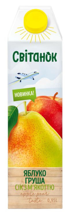 Яблучно-грушевий сік з м’якоттю гомогенізований стерилізований Світанок картонна пляшка 1л